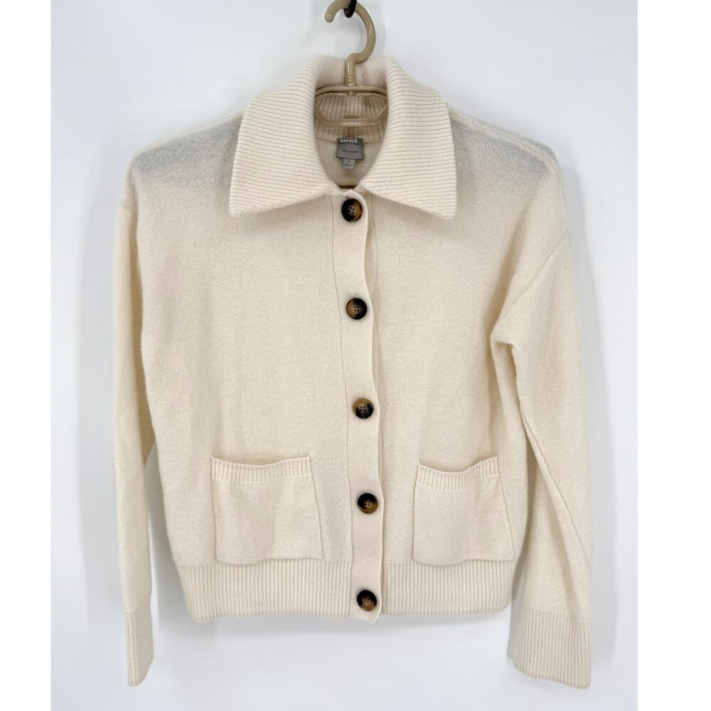Nouveaux Anthropologie 100% Cashmere Cardigan Collared Sweater Cream Size Small